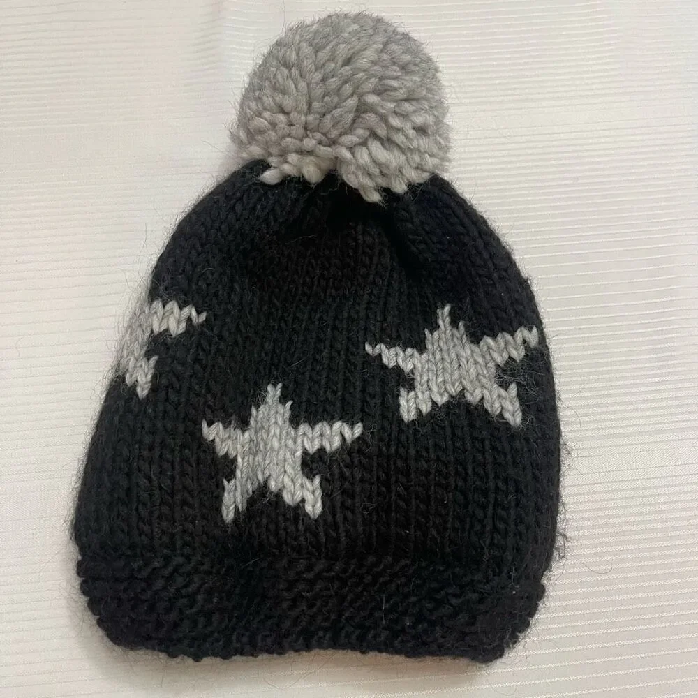 NARDI & TAGLIAFERRI Italy Wool Alpaca Black Grey Star Beanie Hat